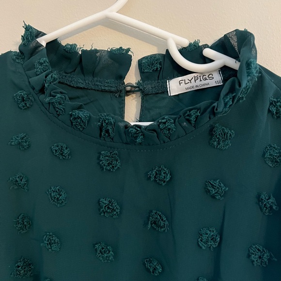 Flypigs Girls Midi Swiss Dot Flared Sleeve Ruffle Collar Party Dress Casual - Picture 10 of 10